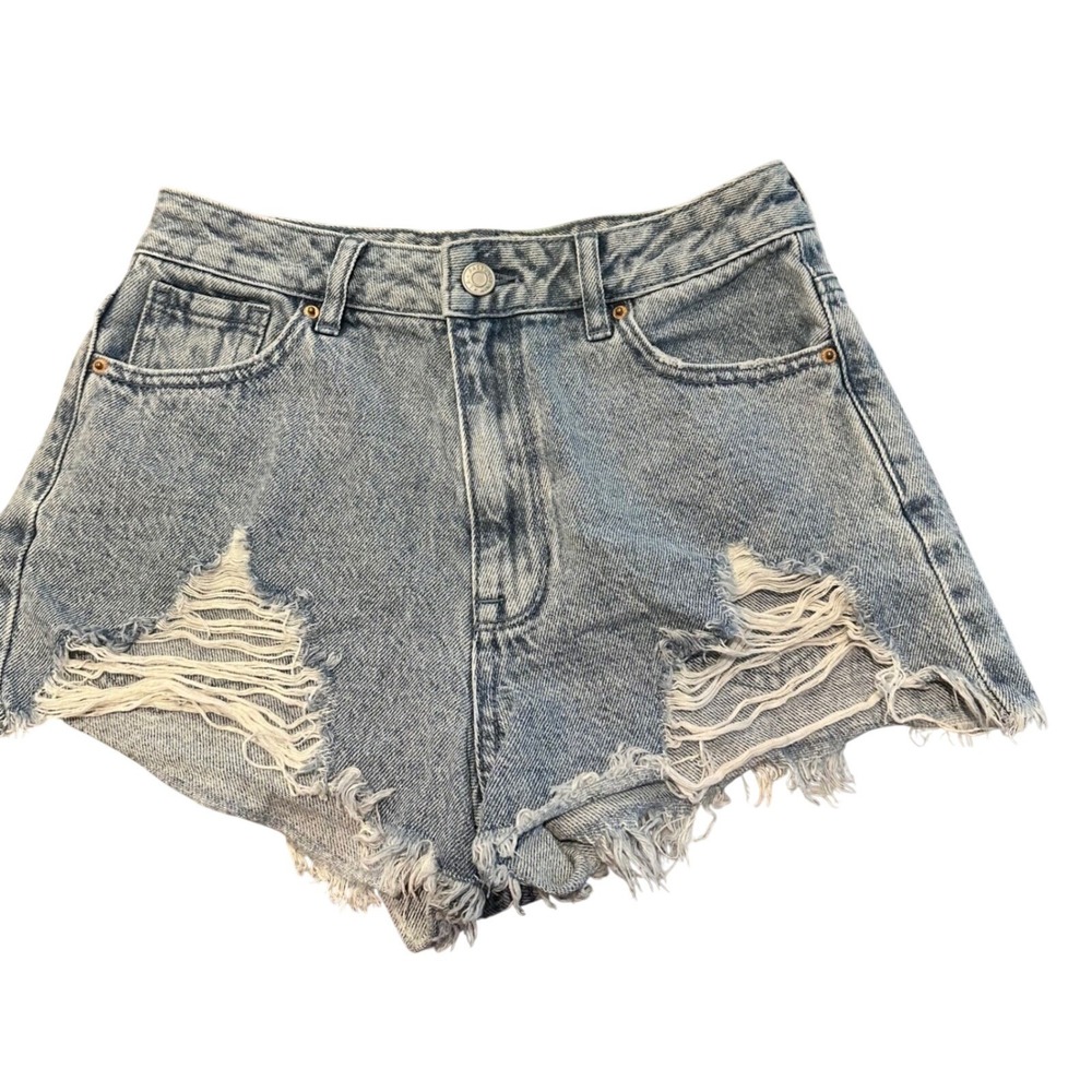 PacSun High Rise Festival Denim Shorts Light Wash Distressed Size 25 829SP226505
